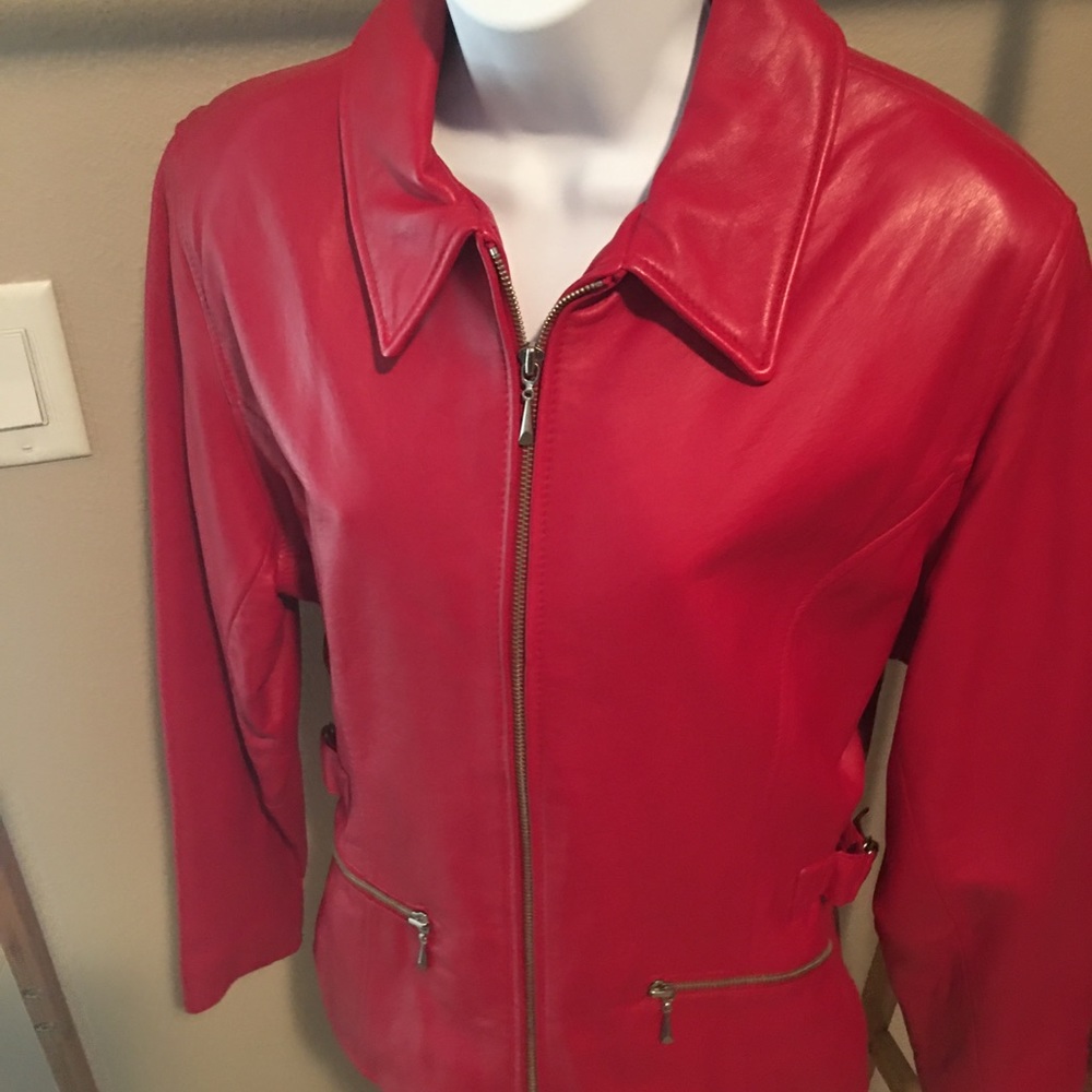 Jones New York red 100% leather jacket